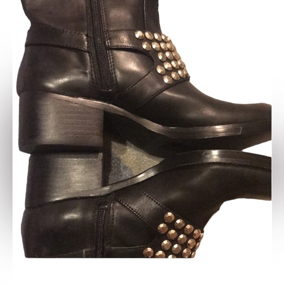 BCBG Silver Studded Black Short Biker Style Boots - Picture 7 of 9